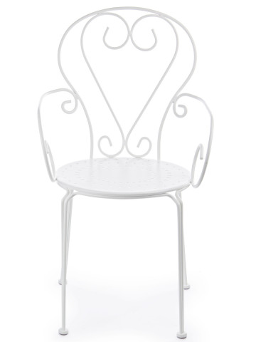 Set tavolo e 2 sedie bistrot con braccioli in ferro battuto impilabile ETIENNE Bianco