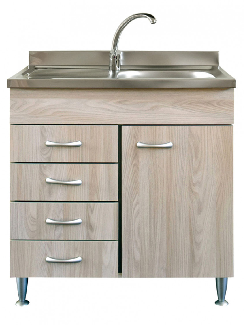 Sottolavello 80 cassettiera sx Lavello inox serie Basic Olmo