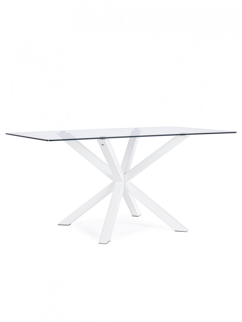 tavolo rettangolare May L160xP90xH76 cm piano in vetro struttura acciaio bianco