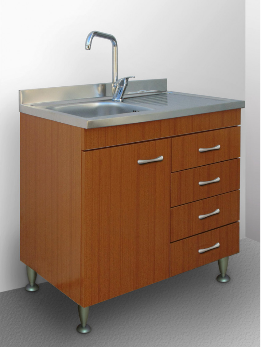 Sottolavello c/cassetti a dx e 1 anta finitura teak lavello inox  cm 80 x 50x H81 serie Basic
