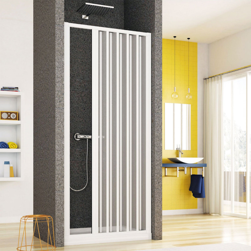 KATIA - Porta Doccia a Soffietto in PVC Bianco, Reversibile, Chiusura Magnetica, Diverse Misure, H 185 cm, Made in Italy