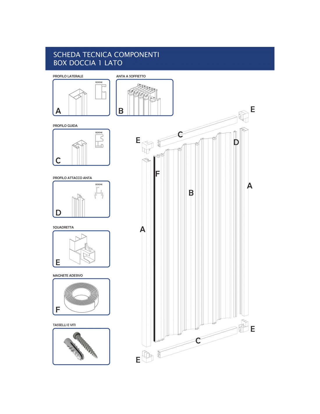 Porta doccia nicchia PVC anta soffietto semitrasparente H cm 185 Katia