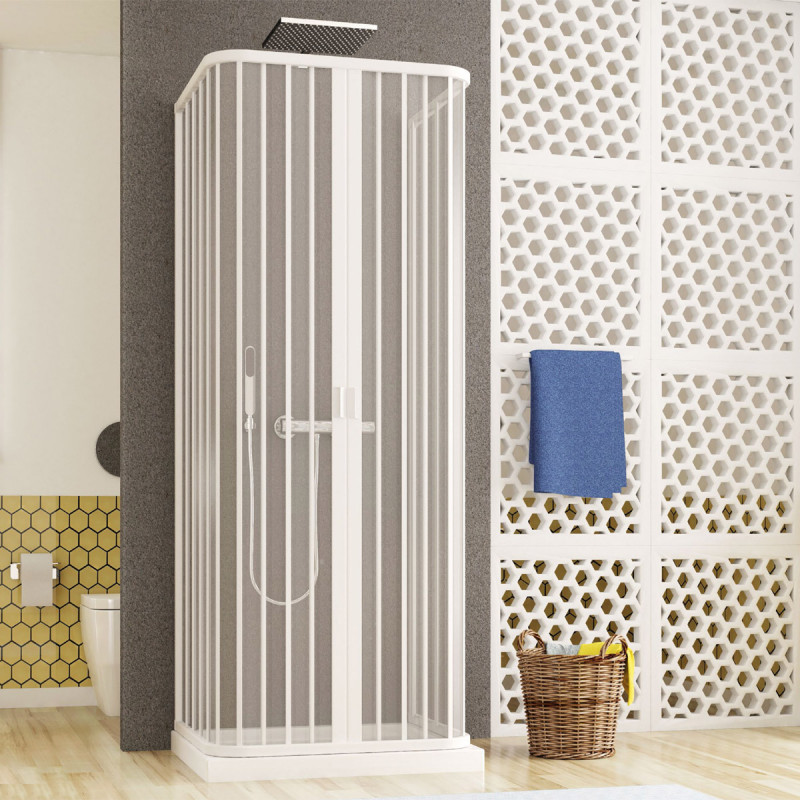 TERRY - Box Doccia 3 Lati in PVC Bianco, Apertura Centrale a Soffietto, Reversibile, Cabina Doccia Salvaspazio, Made in Italy