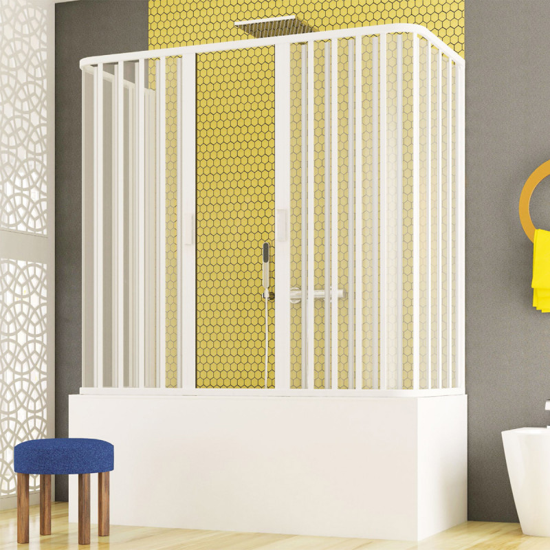 NICOLAS - Box Vasca 3 Lati in PVC bianco H150 cm, Apertura Centrale a Soffietto, Reversibile , Sopravasca