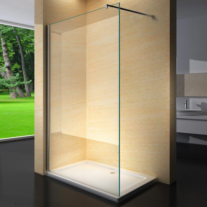 paratia doccia walk-in in vetro trasparente e alluminio cromato dimensioni 70, 80, 100, 120, 140 x H195cm