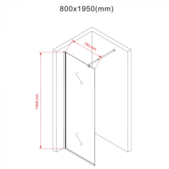 paratia doccia walk-in in vetro trasparente e alluminio cromato dimensioni 70, 80, 100, 120, 140 x H195cm