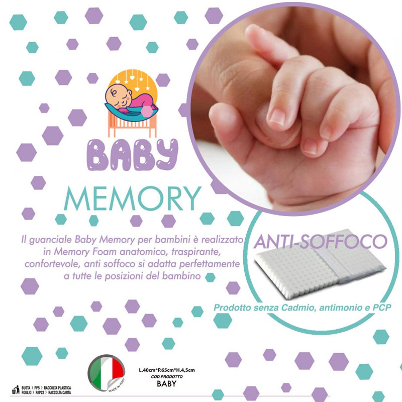 BABY - Cuscino in memory foam per bambini antisoffoco forato h 4,5 cm