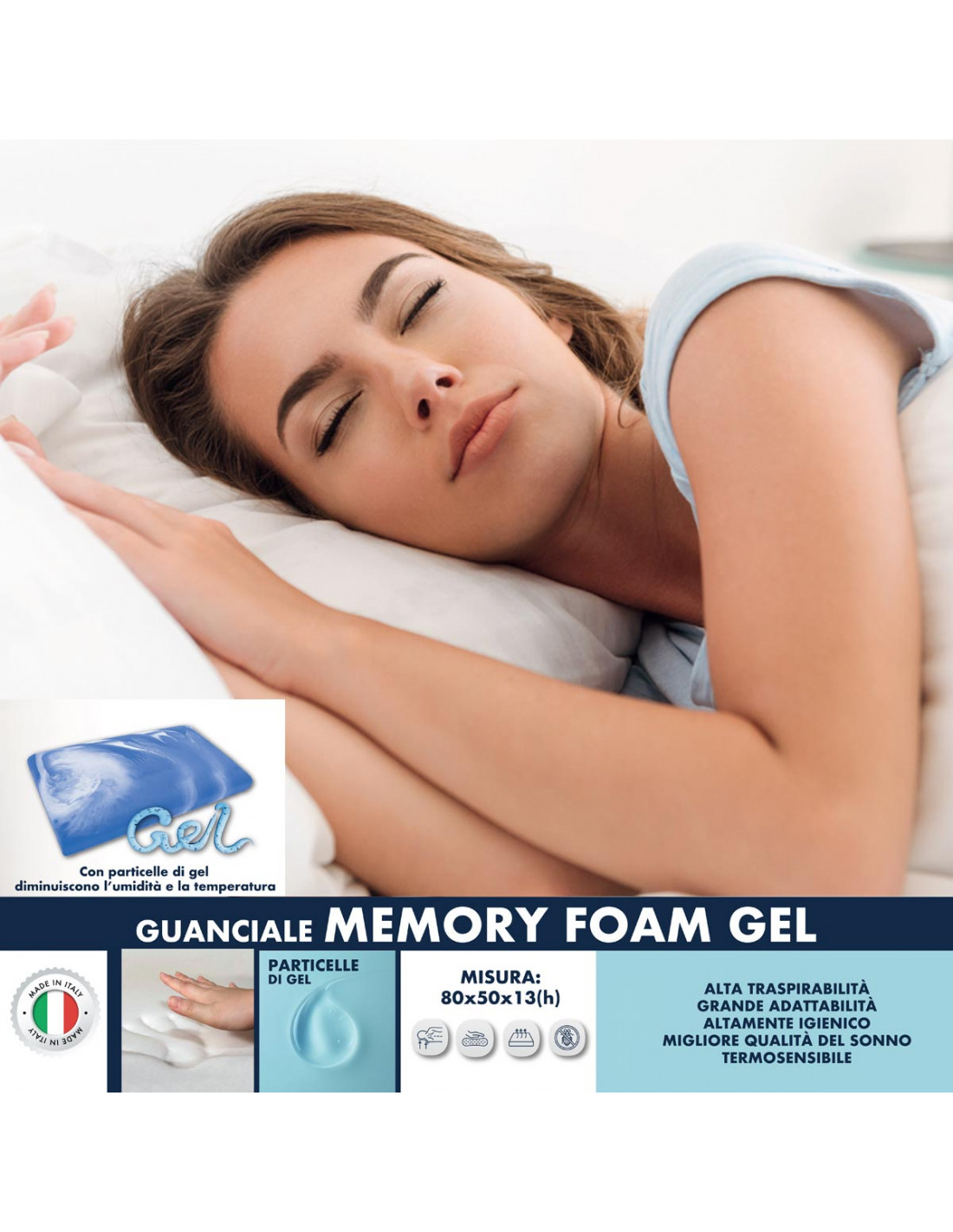 GEL - Cuscino in memory foam forato sfoderabile h 13 cm