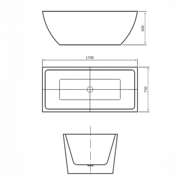 UNIKA - Vasca da bagno freestanding cm 170x80xH58 stile moderno