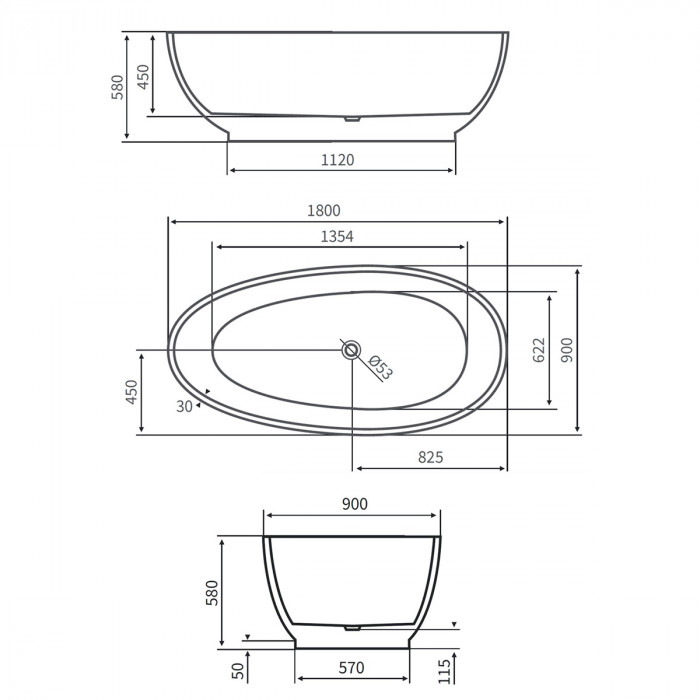TREND - Vasca da bagno freestanding ovale cm 180x90xH58