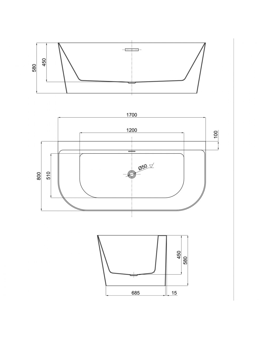 Vasca da bagno autoportante BELAQUA Acrilico Bianco lucido - 170 x 80 x 58  cm