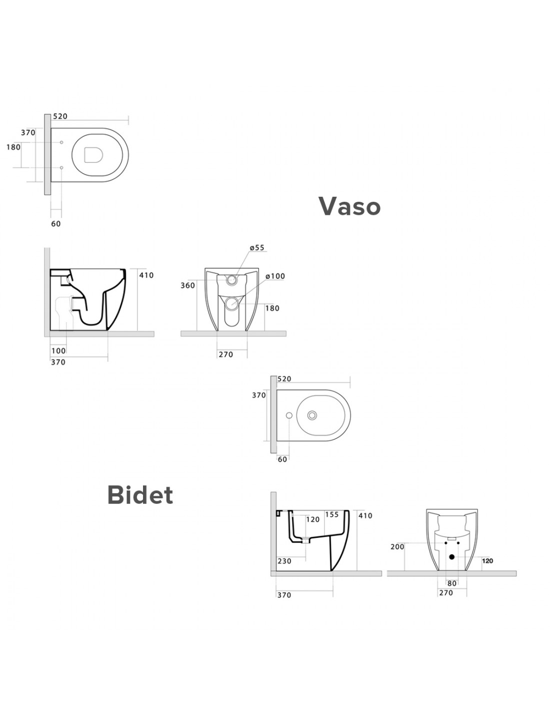 Yellowshop - Sanitari bagno sospesi filo muro - Wc rimless