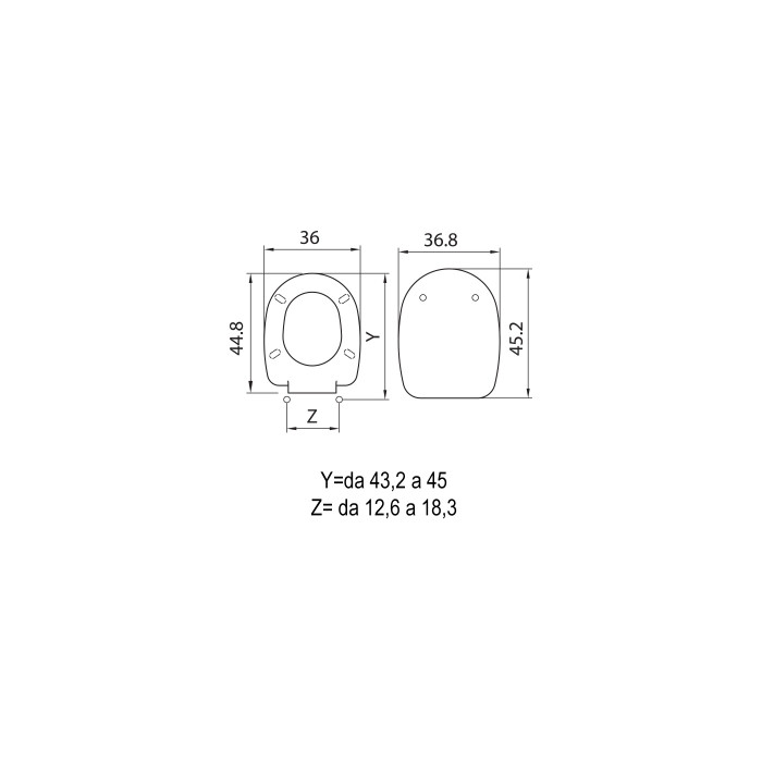 DIANA - Copriwater ceramica AZZURRA sedile wc in termoindurente cm 45,2x36,8 Bianco