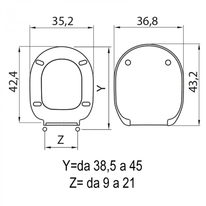 CONNECT - Copriwater ceramica IDEAL STANDARD sedile wc in termoindurente cm 43,2x36,8 Bianco