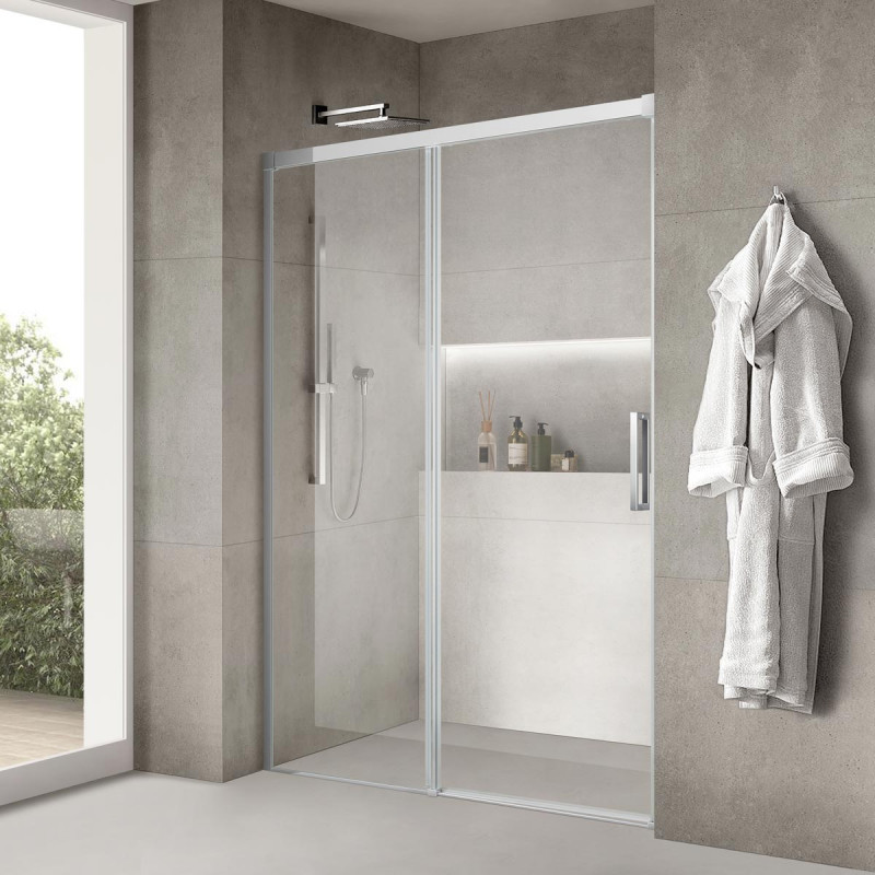 ZEN - Porta doccia scorrevole trasparente vetro 8 mm H 200 cm simil-acciaio