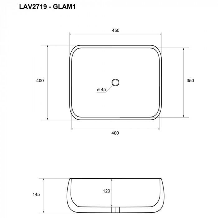 GLAM1 - Lavabo da appoggio in ceramica cm L45 x P40 x H14,5