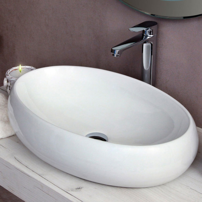 GOA - Lavabo da appoggio in ceramica cm 60 x 40 x H 15