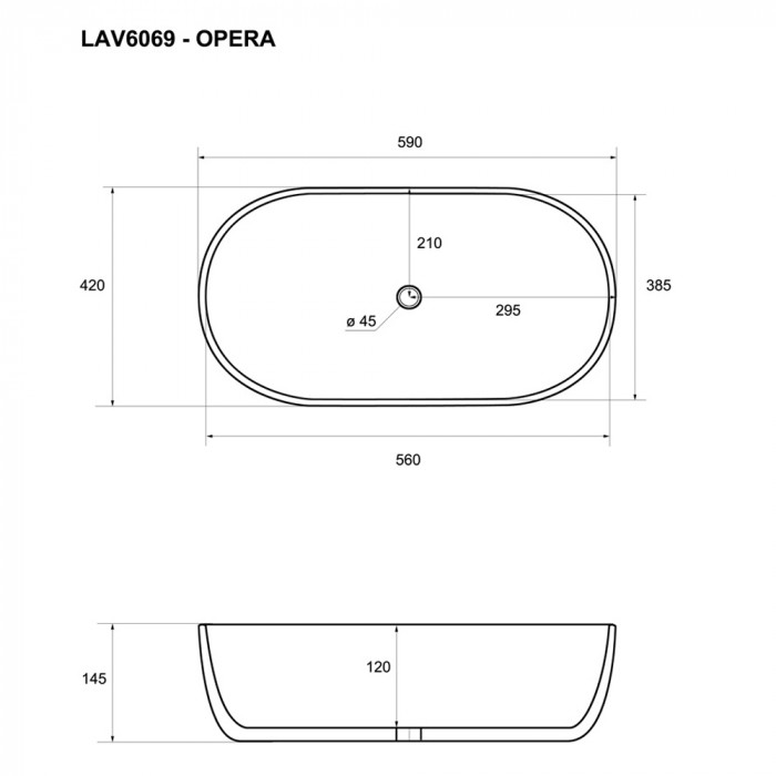 OPERA - Lavabo da appoggio in ceramica cm 60 x 42 x H 14