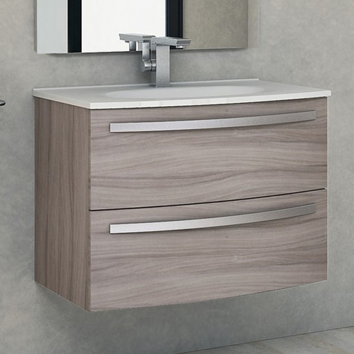 STELLA - Mobile bagno sospeso 75 cm 2 cassetti lavabo e specchio led Larice