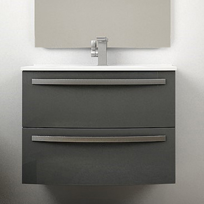 STELLA - Mobile bagno sospeso 75 cm 2 cassetti lavabo e specchio led Antracite