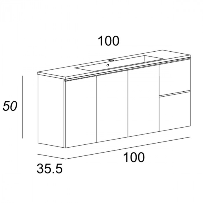 Mobile bagno sospeso 100 cm 3 ante 2 cassetti lavabo e specchio led GIULIA  Bianco lucido