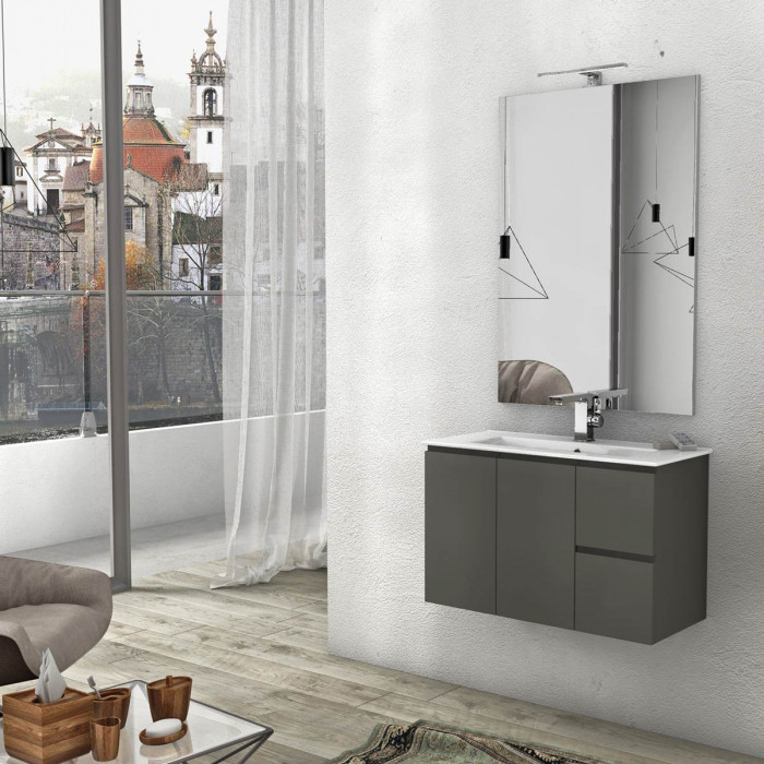GIULIA - Mobile bagno sospeso 80 cm 2 ante 2 cassetti con lavabo e specchio led Talpa