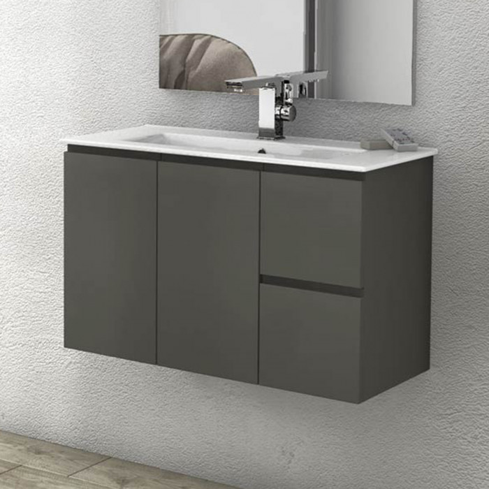 GIULIA - Mobile bagno sospeso 80 cm 2 ante 2 cassetti con lavabo e specchio led Talpa