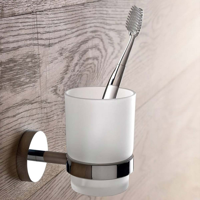 HOOP - Porta spazzolini da parete in alluminio e cristallo satinato
