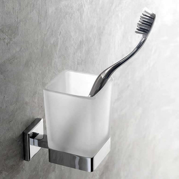 Porta spazzolino a muro in alluminio e cristallo satinato serie Nook