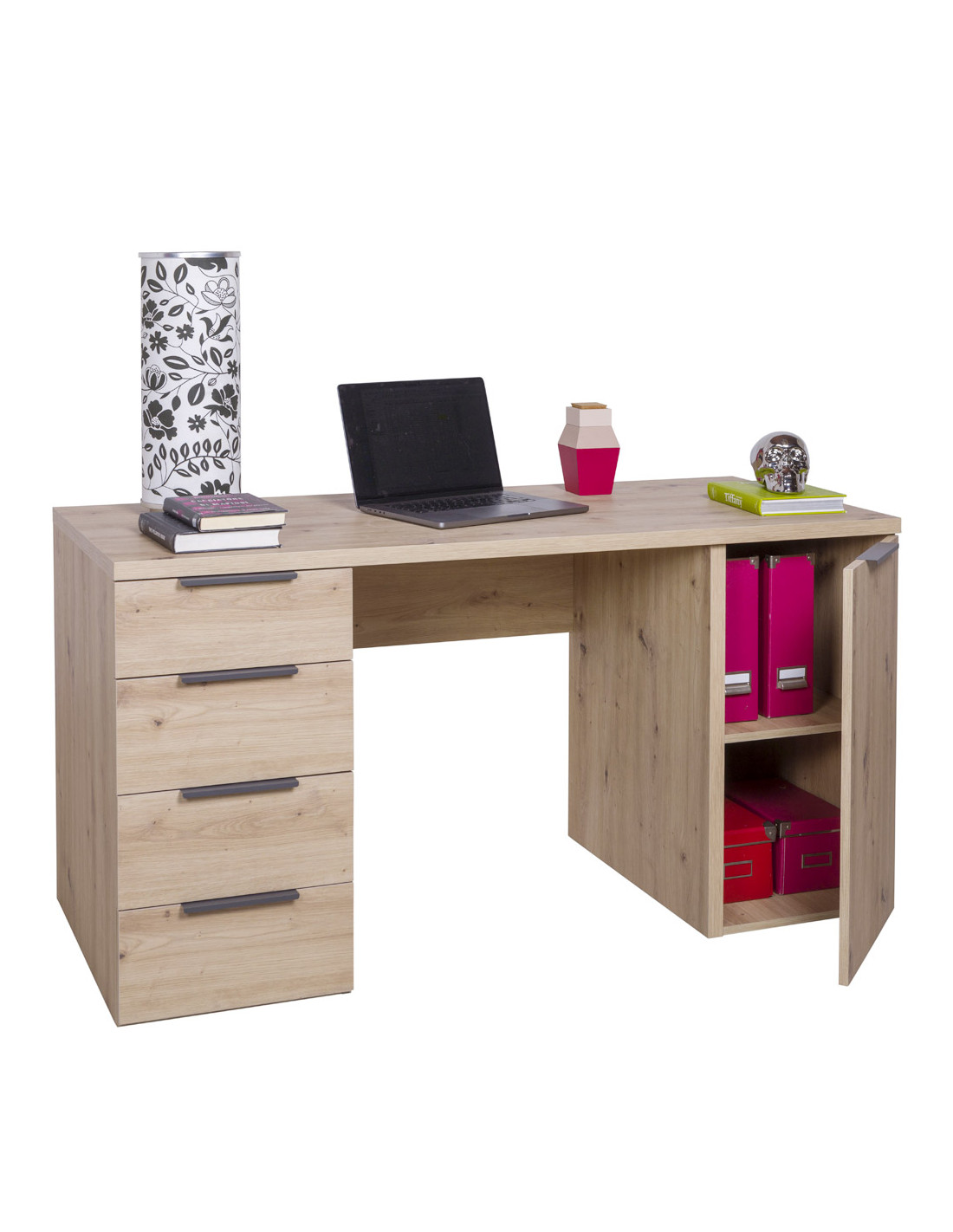BAMBEY-Scrivania-4-cassetti-1-anta-L146-x-P60-x-H75-cm-cm-Rovere-Artisan