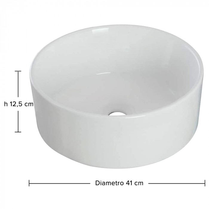 TESIS3 - Lavabo da appoggio rotondo in ceramica Ø 41xH12,5 cm Bianco