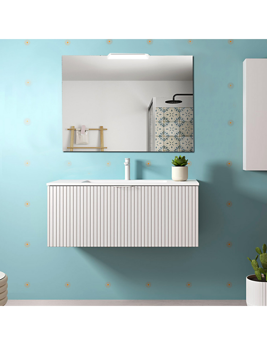 Mobile bagno sospeso in legno cm 80 Biba Bianco opaco