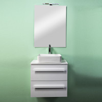 Mobile bagno sospeso con lavabo d'appoggio cm 60 Lirioa Cemento Bianco