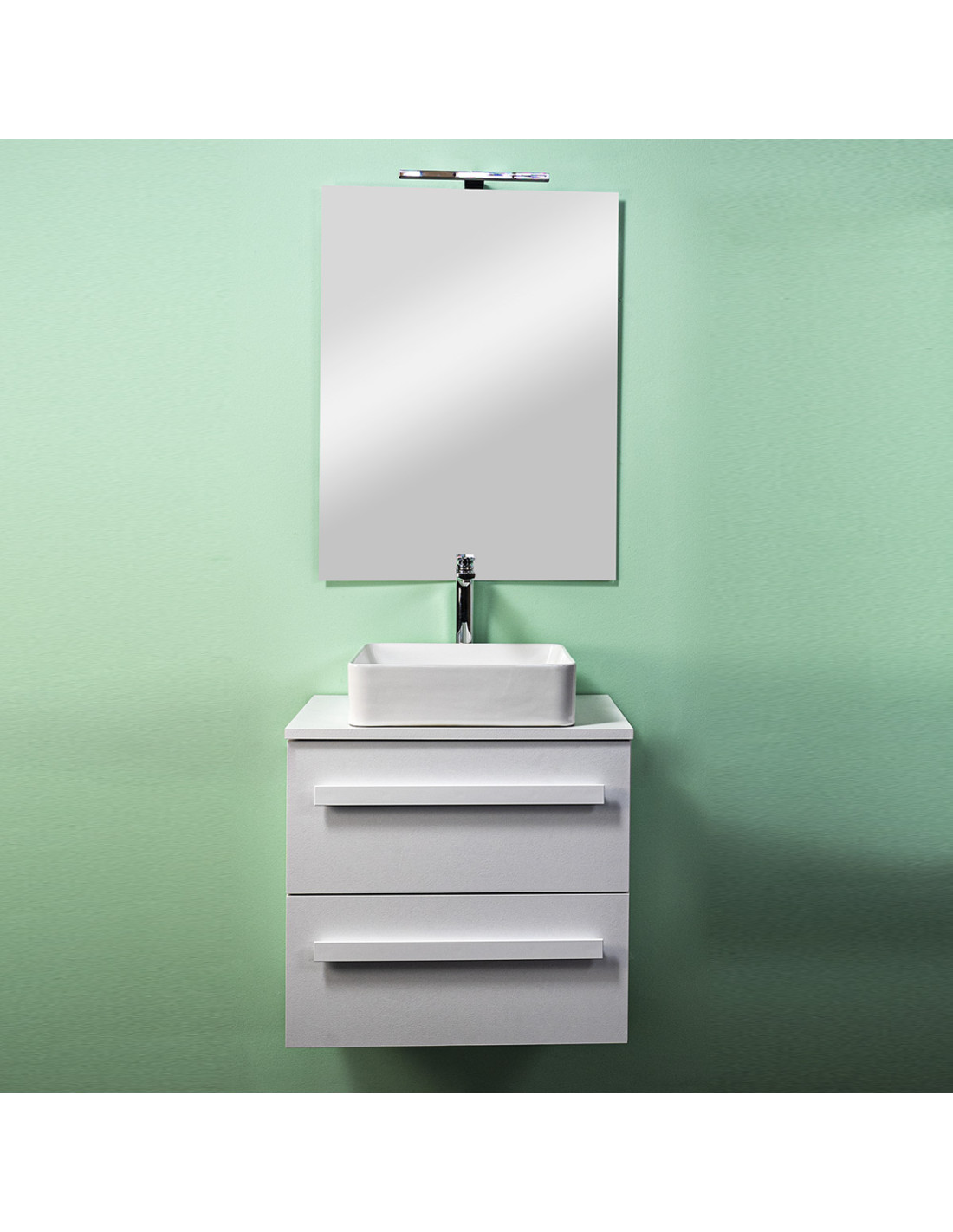 Mobile bagno sospeso con lavabo d'appoggio cm 60 Lirioa Cemento Bianco