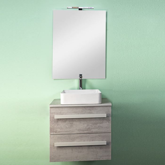 Mobile bagno sospeso con lavabo d'appoggio cm 60 Lirioa Cemento Chiaro grigio tortora