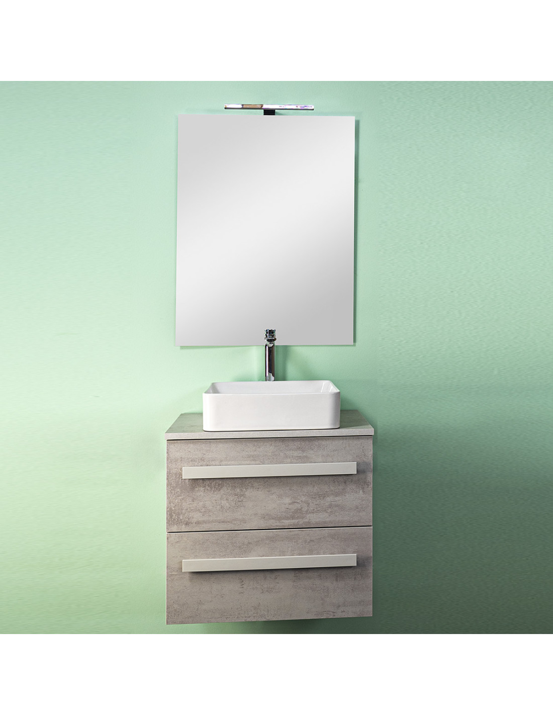 Mobile bagno sospeso con lavabo d'appoggio cm 60 Lirioa Cemento Chiaro grigio tortora