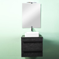 Mobile bagno sospeso con lavabo d'appoggio cm 60 Lirioa Cemento Scuro grigio antracite