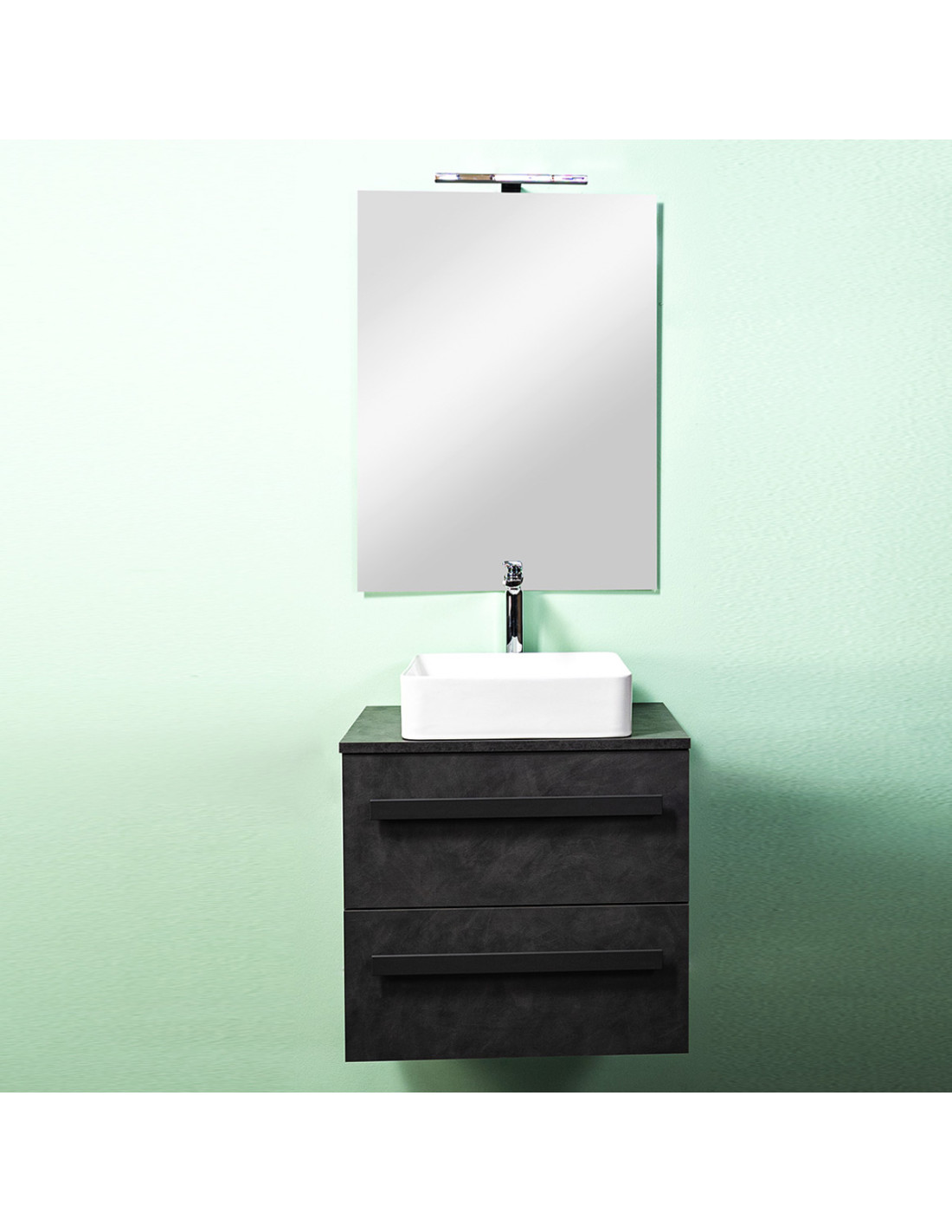 Mobile bagno sospeso con lavabo d'appoggio cm 60 Lirioa Cemento Scuro grigio antracite