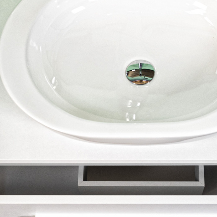 Mobile bagno sospeso con lavabo d'appoggio cm 70 Lirioa Cemento Bianco