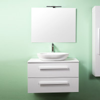 Mobile bagno sospeso con lavabo d'appoggio cm 70 Lirioa Cemento Bianco