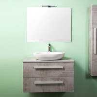 Mobile bagno sospeso con lavabo d'appoggio cm 70 Lirioa Cemento Chiaro