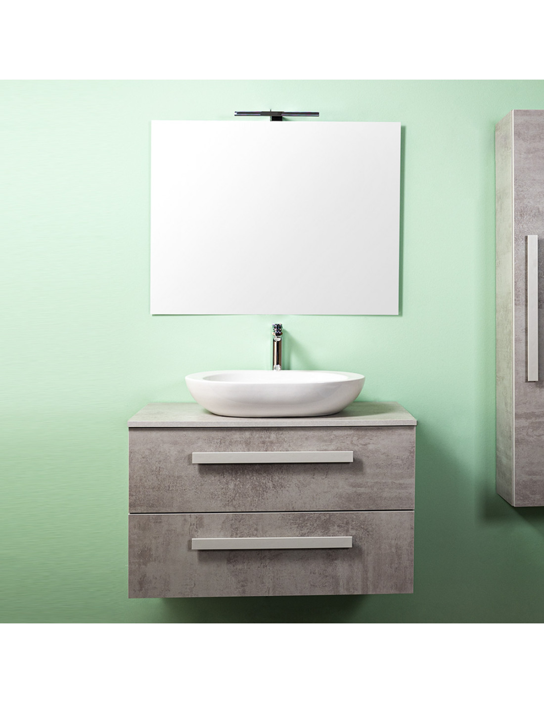 Mobile bagno sospeso con lavabo d'appoggio cm 70 Lirioa Cemento Chiaro