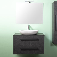 Mobile bagno sospeso con lavabo d'appoggio cm 70 Lirioa Cemento Scuro