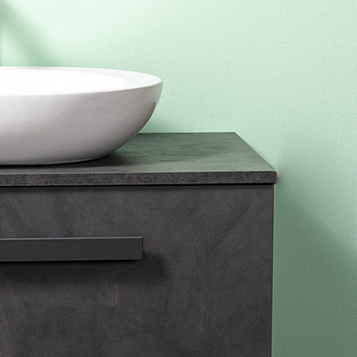 Mobile bagno sospeso con lavabo d'appoggio cm 70 Lirioa Cemento Scuro