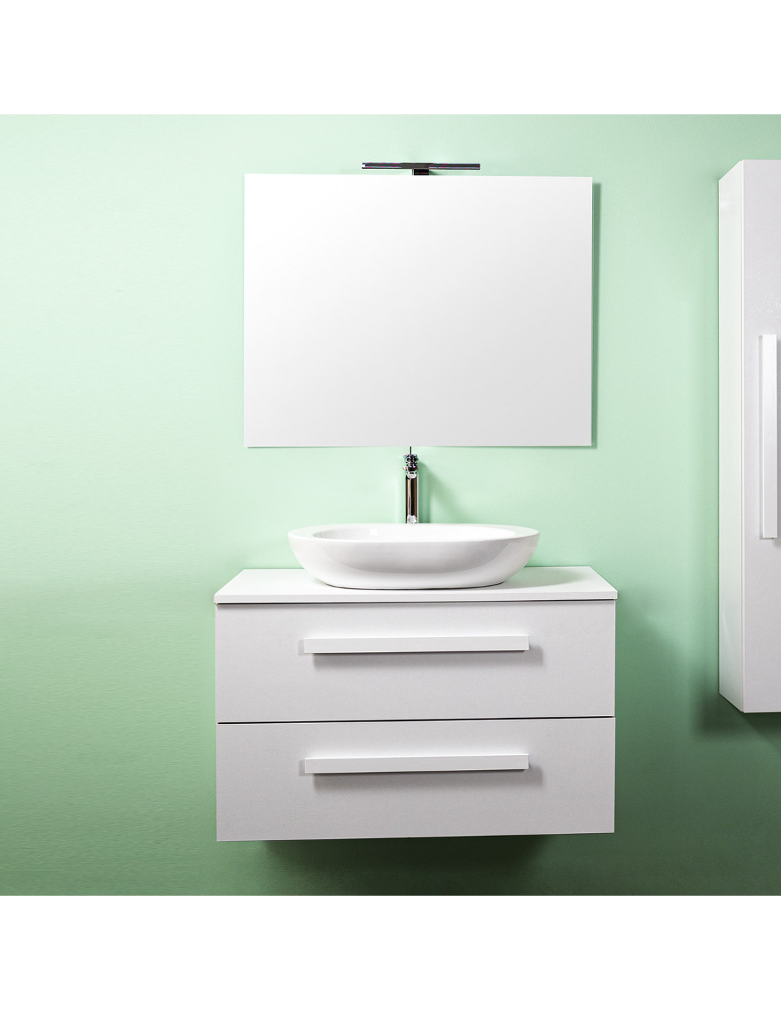 Mobile bagno sospeso con lavabo d'appoggio cm 80 Lirioa Cemento Bianco