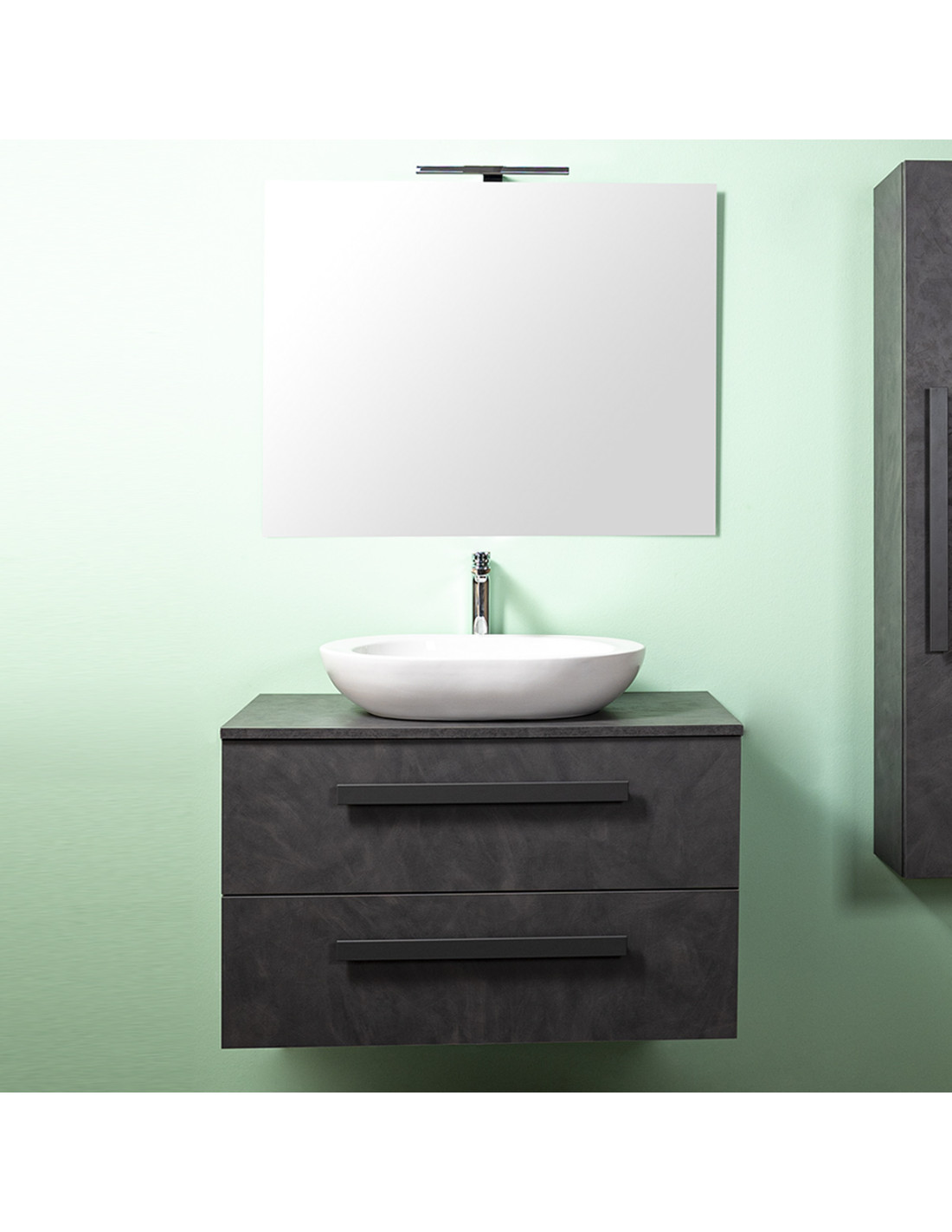 Mobile bagno sospeso con lavabo d'appoggio cm 100 Lirioa Cemento Scuro
