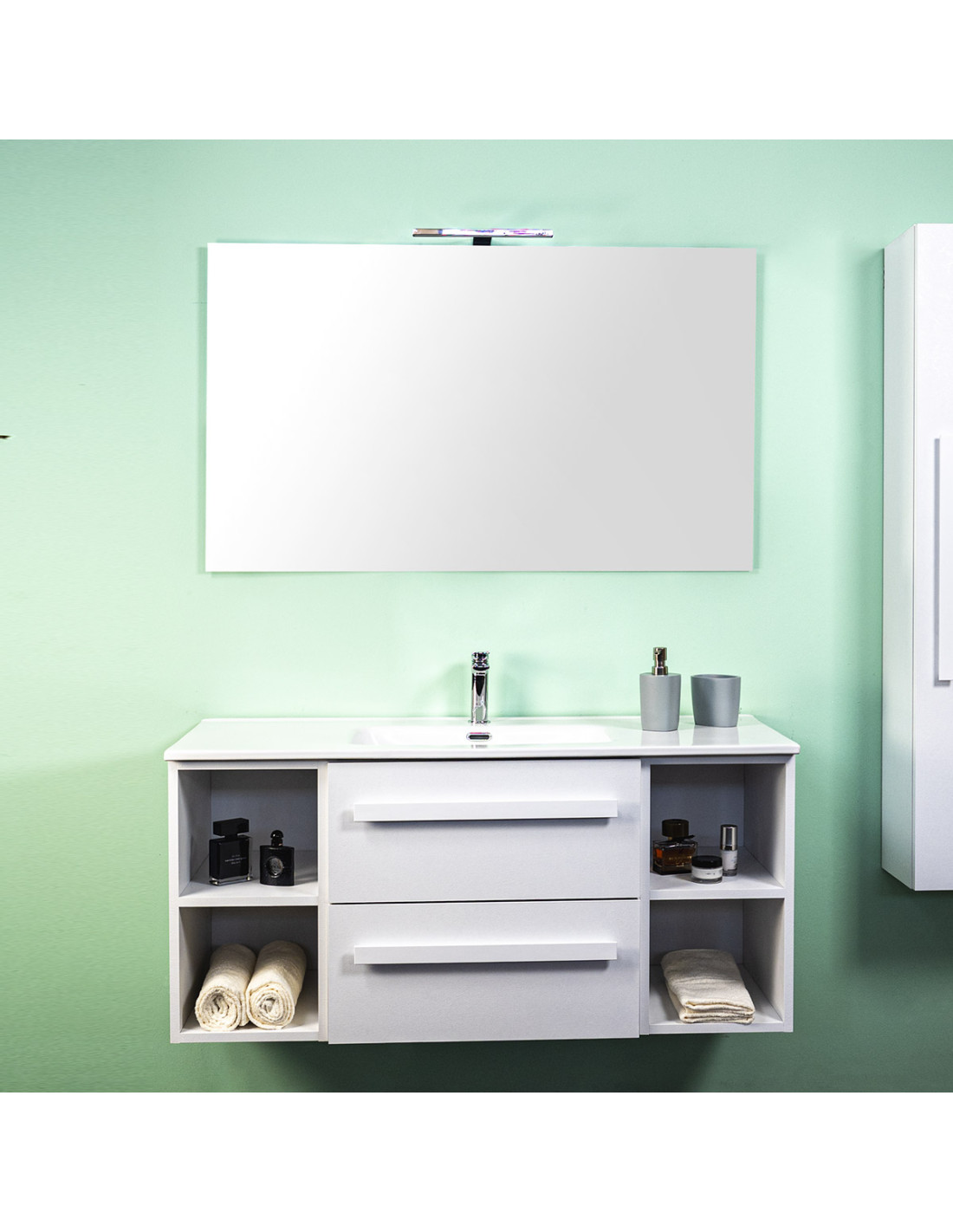 Mobile bagno sospeso con lavabo ceramica cm 120 Lirioc Cemento Bianco
