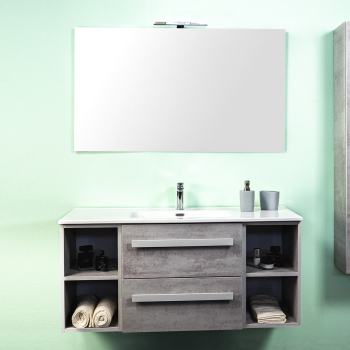 Mobile bagno sospeso con lavabo ceramica cm 120 Lirioc Cemento Chiaro