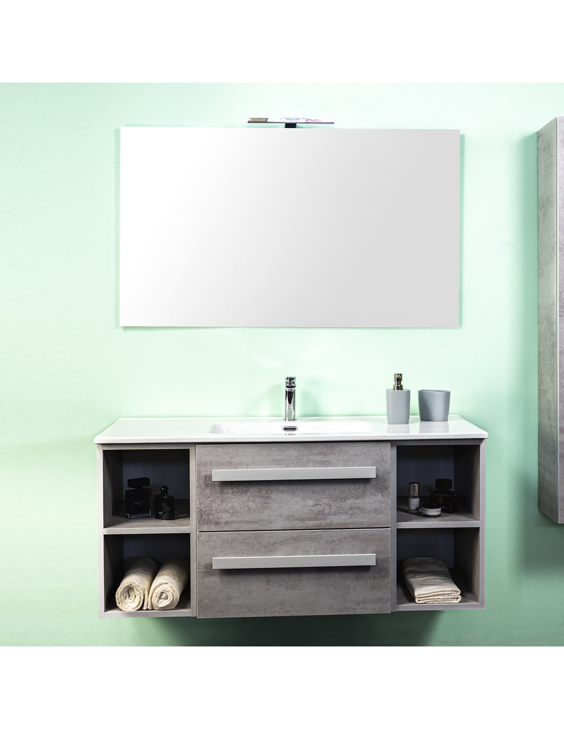 Mobile bagno sospeso con lavabo ceramica cm 120 Lirioc Cemento Chiaro