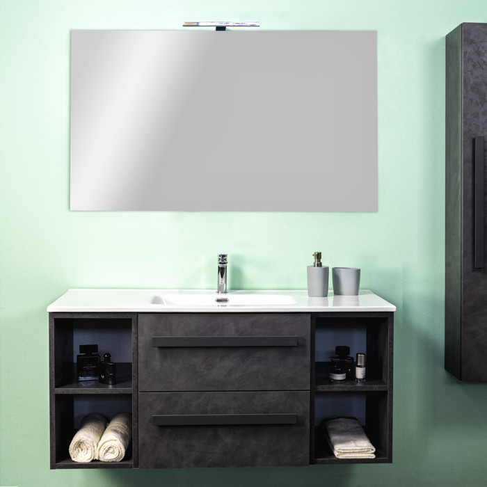 Mobile bagno sospeso con lavabo ceramica cm 120 Lirioc Cemento Scuro